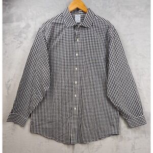 Brooks Brothers Shirt Mens XL Black White Gingham Plaid Regent Fit